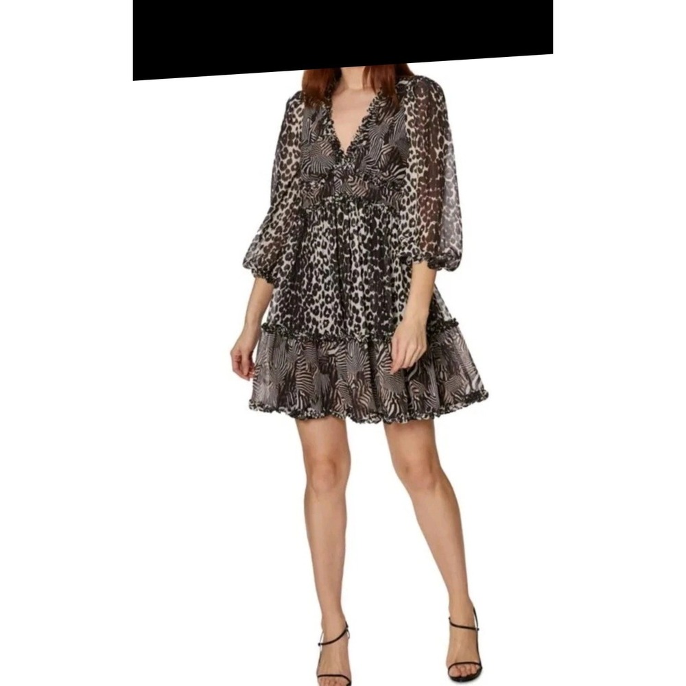 NWT Betsey Johnson Flowy Babydoll Dress Ruffle Tiered Animal Print Mini‎ Size 14